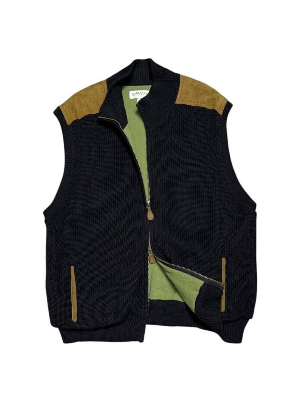 ORVIS Heavy Knit Navy Blue Outdoor Designer Winter Fall Spring Vest Mens XL